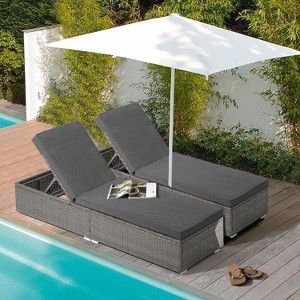 SUGOLD Outdoor Patio Chaise Lounge Chairs Set of 2, PE Wicker Patio Pool Lounge Chairs Furniture Set of 2, Pool Lounger Gray Rattan Adjustable - 1 of 1