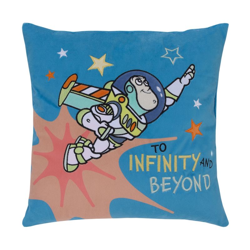 Disney Toy Story Buzz Lightyear Blue, Orange, and Green Blast Off To Infinity and Beyond Plush Decorative Pillow, 1 of 6