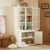 Gulches 75.25''H 36.25''W Farmhouse Glass Door Pantry - White Freestanding Display Cabinet with Lattice Window & Adjustable Shelves - 3 of 4