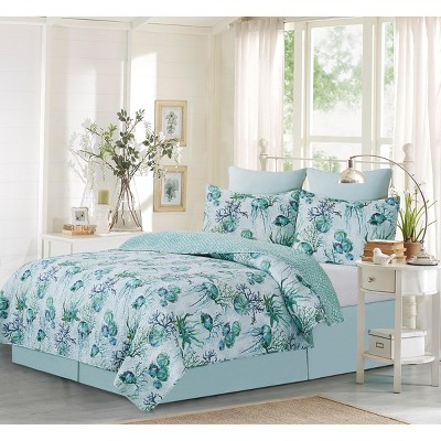 Full White Cotton Reversible Coastal Quilt Set