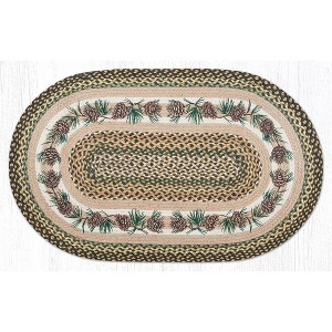 Earth Rugs Needles & Cones Oval Tread 27"x45" – Rustic Cabin Lodge Braided Rug Accent - 1 of 3