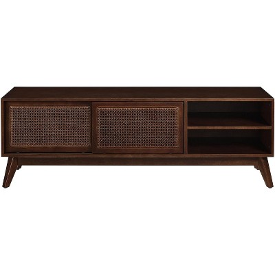 59 Inch Modern Rattan TV Stand for 65 Inch TV Media Console Entertainment Cabinet with Rattan Cabinet Doors for Living Room Bedroom Media Room