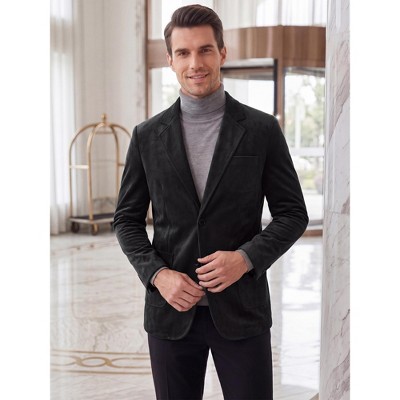 INSPIRE CHIC Men's Slim Fit Single Breasted Faux Suede Blazer Jacket Medium Black — фото 2