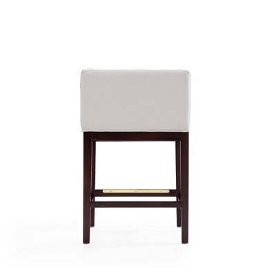 Kingsley 34" Ivory and Dark Walnut Leather Counter Stools, Set of 2