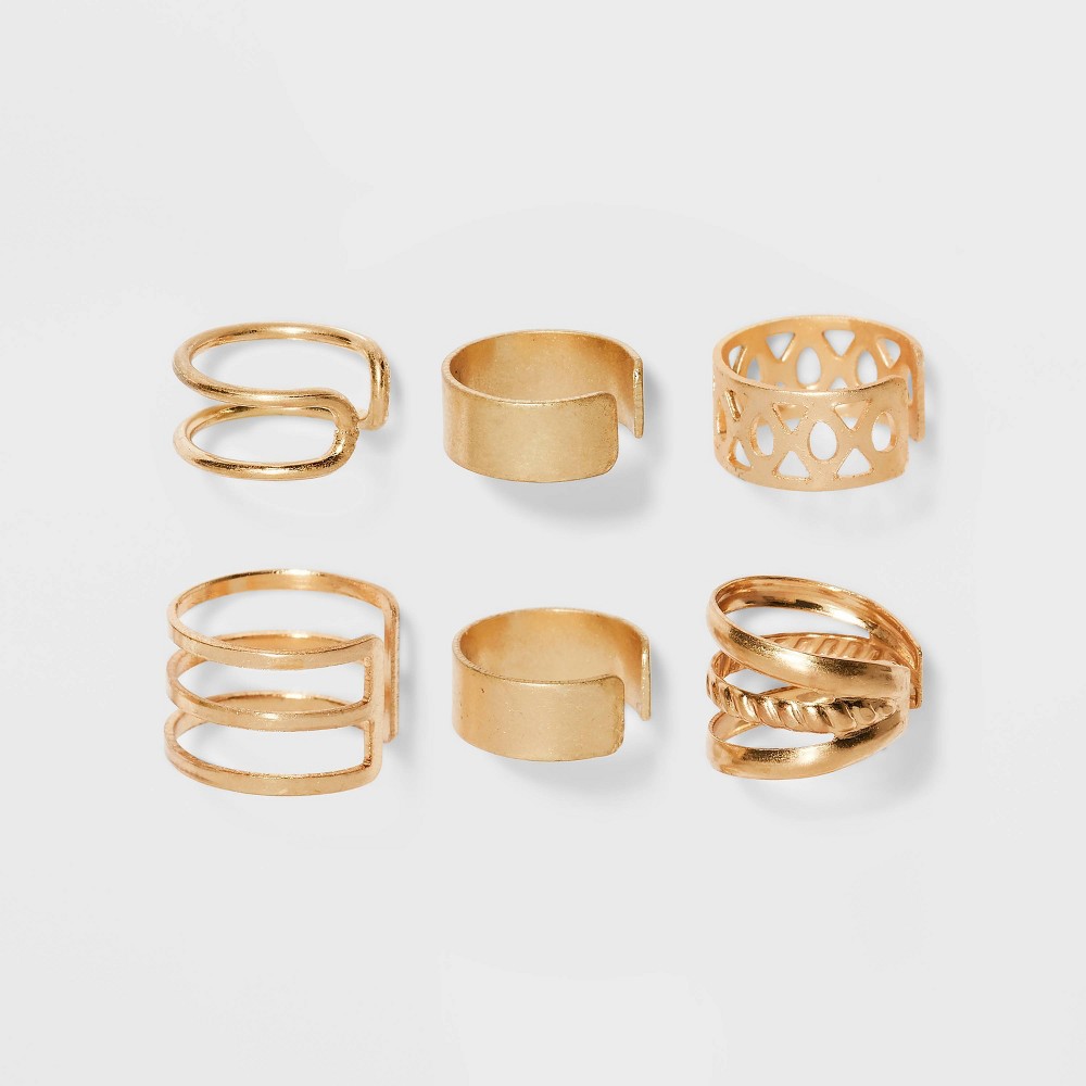 Photos - Earrings Worn Gold Ear Cuff Set 6pc - Universal Thread™ Metallic Gold