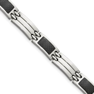 Black Bow Jewelry Men's 8mm Stainless Steel Carbon Fiber Link Bracelet, 8.5 Inch - 1 of 4