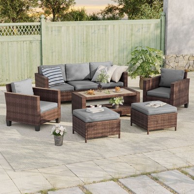 Sonkuki 7-Piece Patio Conversation Set with Coffee and Side Table