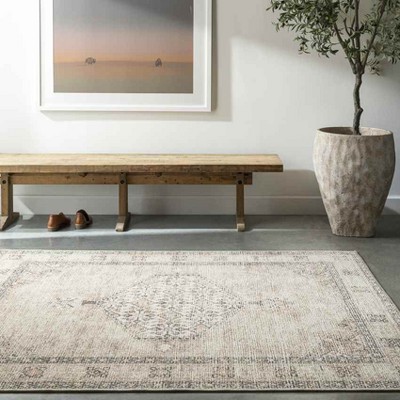 Lila 5'3" x 7' Blush Beige Synthetic Stain-Resistant Area Rug