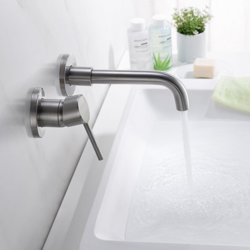 sumerain Wall Mounted Brushed Nickel Bathroom Sink Faucet Lavatory Faucet Left-Handed Design, 5 of 8