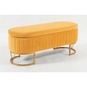 Sapphtopaz Modern Oval Storage Bench with Tufted Velvet Upholstered Vanity Stool with Metal Leg Bedroom End of Bed Bench for Living Room,Bedroom - 1 of 4