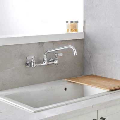 BWE Double Handles Wall Mount Modern Standard Kitchen Faucet With 8 Inch Swivel Spout 8" Center