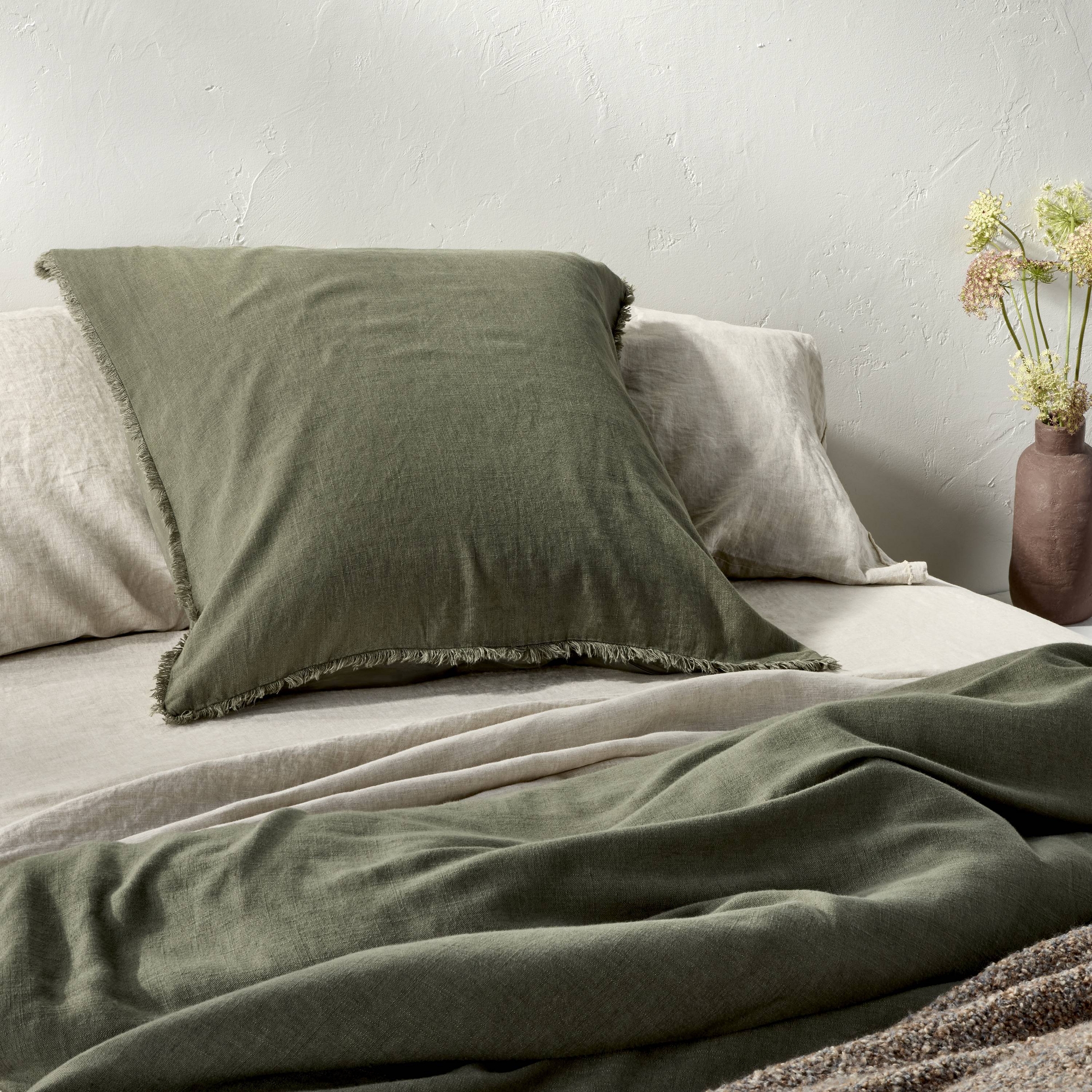 Euro Heavyweight Linen Blend Comforter Pillow Sham Olive Green - Casaluna™