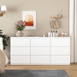 Okak Modern 6/9 Drawers White Bedroom Dressers No Handle,Minimalist Wooden Dresser,Chest of Drawers for Bedroom,Entryway - 1 of 4