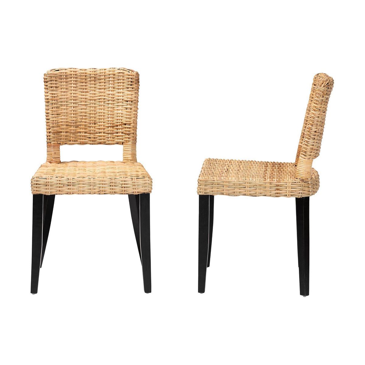 bali & pari Dermot Wood and Natural Rattan Dining Chair Dark Brown/Natural Brown: Interlaken Style, No Assembly Required - thumbnail 4