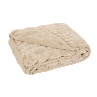 50" x 60" Faux Fur Elastic Throw Beige - Glitzhome