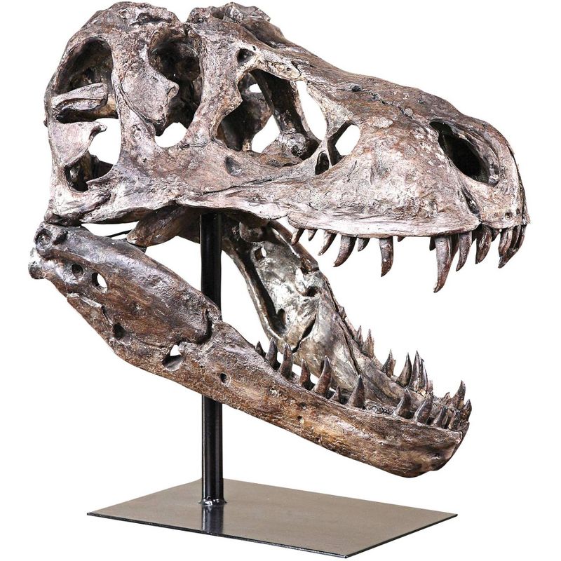 Uttermost Tyrannosaurus 20" High Chestnut Brown Gray Skull Statue, 1 of 2