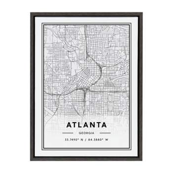 18" x 24" Sylvie Atlanta Modern Map Framed Wall Canvas by Jake Goossen Gray - Kate & Laurel All Things Decor