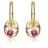 Guili 14K Yellow Gold Oval Drop Hoop Earrings with Gemstone Inlay, A Modern Chic Design for Effortless Elegance and Stylish Celebrations - 2 of 2