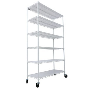 Vynxaria White Heavy Duty Utility Storage Shelves with Wheels - 6 Tier, 6000 lbs Capacity, 82"H x 48"L x 18"D - 1 of 4