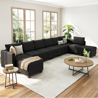 Modular U-Shaped Sleeper Sectional Sofa with Storage, Convertible Couch for Large Living Rooms