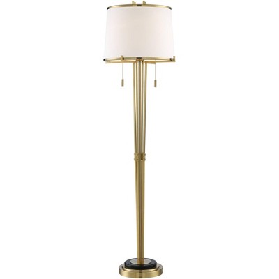 Black Marble and Brass Modern Floor Lamp with Linen Shade
