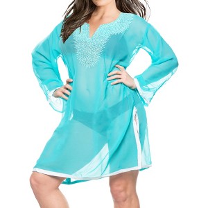 LA LEELA Women's Summer Vacation Beachwear Short Mini Beach Dress Bathing Suits Swimwear Swimsuit Cover Ups - 1 of 4