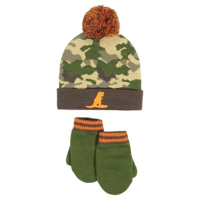 Andy & Evan Kids Boys Hat & Glove Set - Camo Dino Green