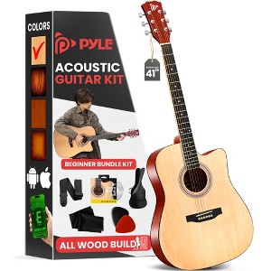 Pyle 41" Full-Size Acoustic Guitar Kit with Digital Tuner and Accessories - Natural (PGSTGR007N2) - 1 of 4