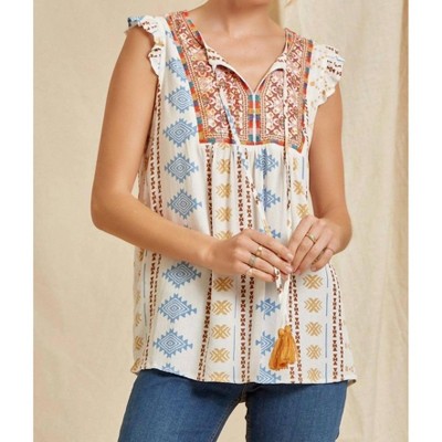 Women's Aztec Flutter Sleeve Tank - Savanna Jane