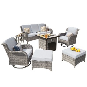 XIZZI 7 PCS Patio Furniture Sets with Outdoor Sofa Swivel Rocking Chairs and Fire Pit Table - 1 of 4