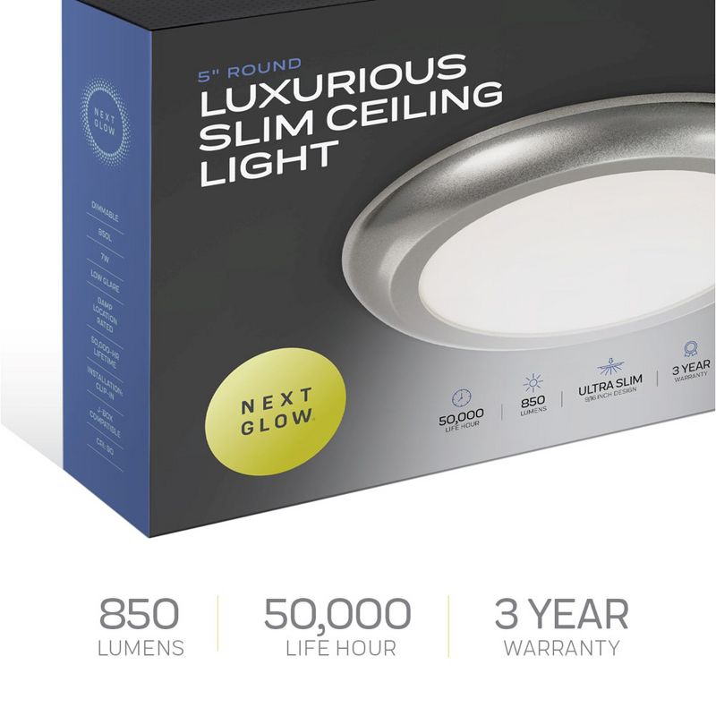 Next Glow Ultra Slim 5" LED Ceiling Light Fixture, 3000K Round Flush Mount Light, 4 of 11