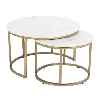 Set of 2 Fredrick Contemporary Nesting Tables with Gold Powder Coated Base White/Gray - Treasure Trove