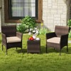 Tangkula 3 Pieces Patio Rattan Furniture Set Outdoor Conversation Set with PE Wicker Armchairs Tempered Glass Top Coffee Table - 3 of 4