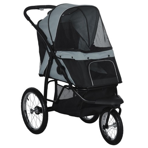 Pawhut Pet Stroller For Small Dogs And Medium Dogs Foldable Cat Pram Dog Pushchair With Adjustable Canopy 3 Big Wheels Gray Target