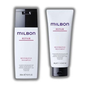 Milbon REPAIR Restorative Shampoo (6.8 oz) & REPAIR Restorative Treatment (7.1 oz) - DUO SET KIT | Made in Japan - 1 of 2