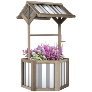 Outsunny Wooden Wishing Well Planter, Hexagon Raised Flower Bed with Galvanized Canopy, Outdoor Garden Box for Flowers and Vegetables - 1 of 4