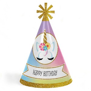 Big Dot of Happiness Rainbow Unicorn - Cone Magical Unicorn Happy Birthday Party Hats for Kids and Adults - Set of 8 (Standard Size) - 1 of 4