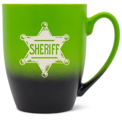 100 North Star Badge 10 Ounce Green and Black Two Toned Ombre, Comfortably Fits Your Hands, Ceramic Tea Coffee Cup Mug, Sheriff