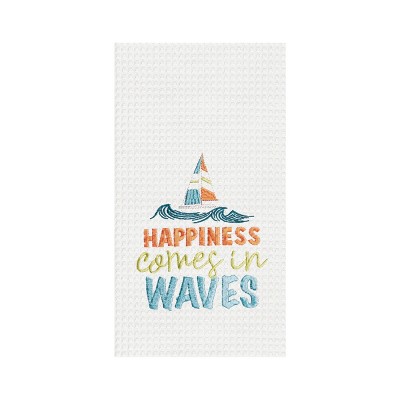 C&F Home Happiness Comes In Waves Embroidered Waffle Weave Kitchen Towel