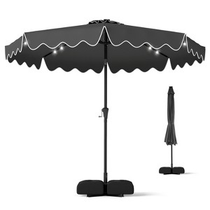 costway 10' patio umbrella 10 ft Cantilever with 32 Solar LED Lights and 220 LBS Base-Dark Blue Spanning a generous 300 cm diameter 10 Feet Offset Hanging Umbrella