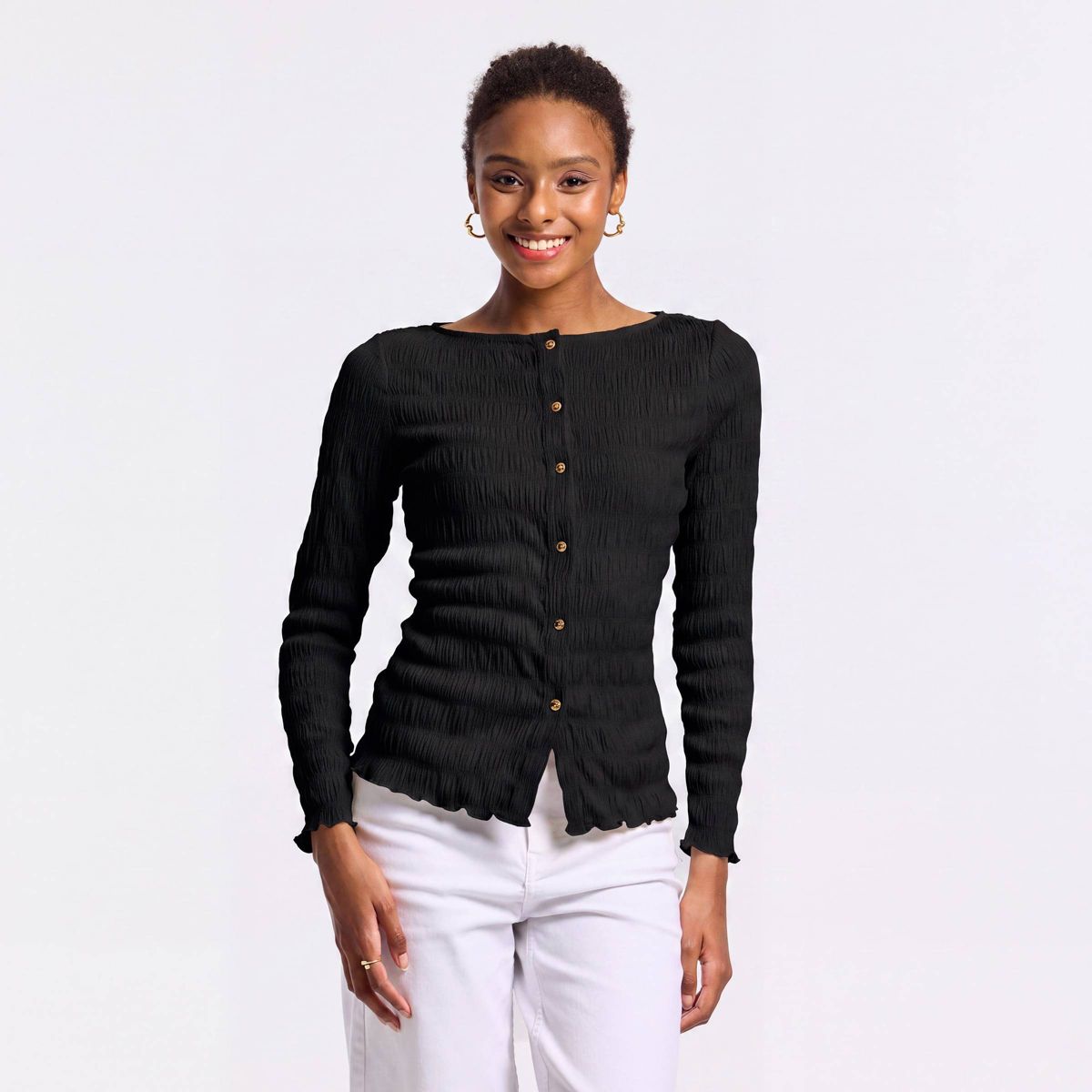 Women's Long Sleeve Boat Neck Crinkle Top - A New Day™