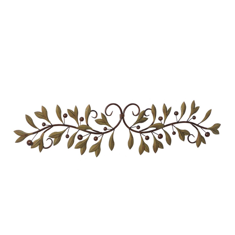 Photos - Wallpaper Traditional Metal Leaf Floral Wall Decor Green - Olivia & May