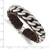 Black Bow Jewelry 15mm Stainless Steel & Brown Leather Textured Curb Bracelet, 8.5 Inch - 4 of 4