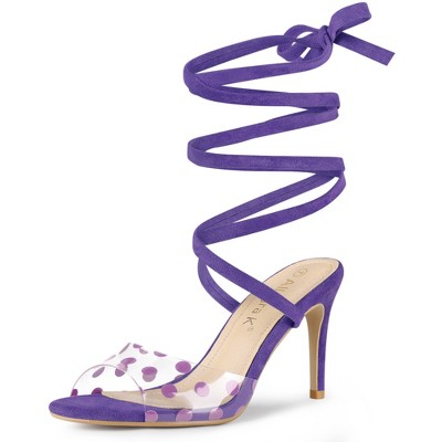 Allegra K Women's Polka Dots Clear Heel Lace Up Stiletto Heels Sandals