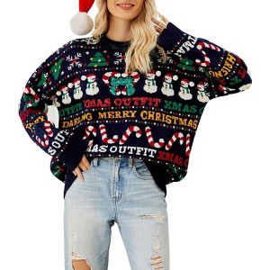 Coolmee Women's Ugly Christmas Sweaters for Women Cute Fuzzy Funny Wintertime and Holiday Parties Knitted Pullover Sweater - 1 of 2