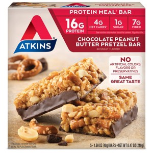 Atkins Chocolate Peanut Butter Pretzel Protein Meal Bar - 5ct/8.47oz - 1 of 4