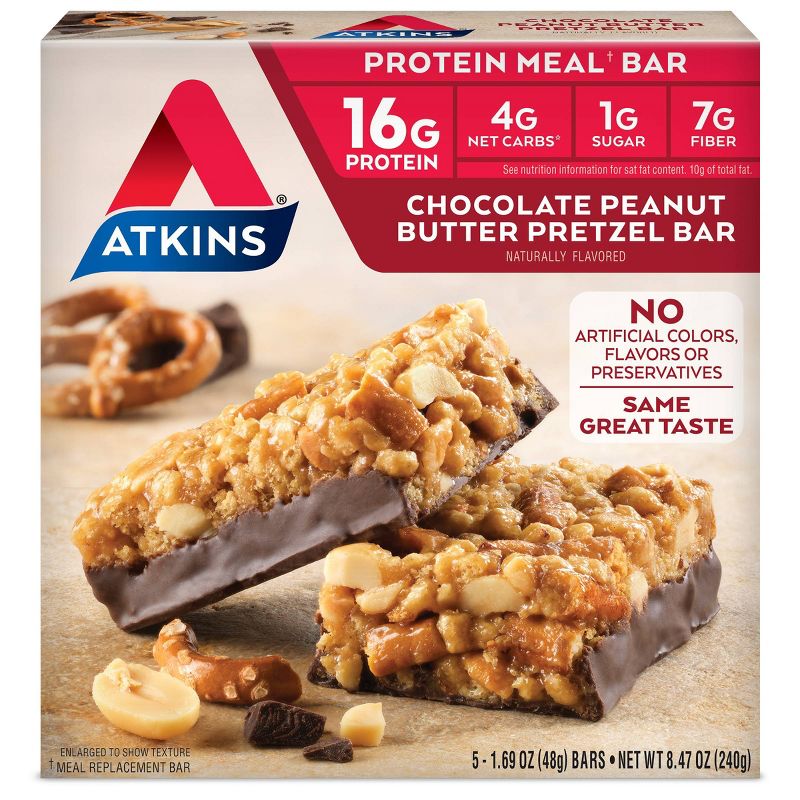 Atkins Chocolate Peanut Butter Pretzel Protein Meal Bar - 5ct/8.47oz, 1 of 8