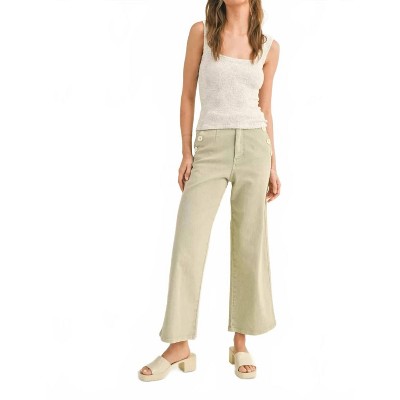 Women's Washed Cotton Button Detail Pants - MIOU MUSE