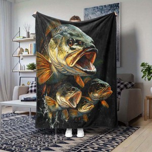 Largemouth Bass Fish Design Flannel Fleece Throw Blanket, All Season Soft Polyester Couch and Car Nap Accessory, Christmas Gift. - 1 of 4