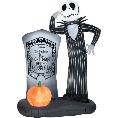 Gemmy Airblown Inflatable Jack Skellington w/Tombstone Scene Disney, 6 ft Tall, Black